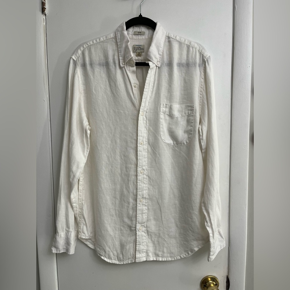 J. Crew Irish Linen Creamy White Casual Button-Down Shirt M